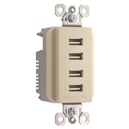 Legrand USBReceptacle, 15A, Ivory, Polycarbonate TM8USB4ICC6