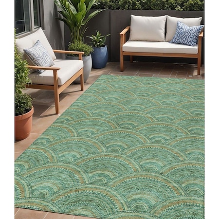 Homeroots 5' X 8' Sage Fern Green And Peach Geometric Washable Indoor Outdoor Area Rug 615231