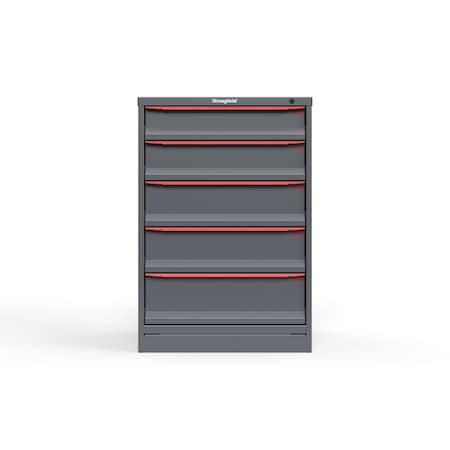 Strong Hold 5 drawer cabinet - (1x 5ft, 1x 6ft, 2x 7ft, 1x 8ft) - Red accents - Keyed Different S3044-PPDAS-0502DS