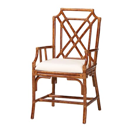Bali & Pari Emery Marbled Tortoise Natural Rattan Dining Chair, Armchair Style 268-14700-ZORO