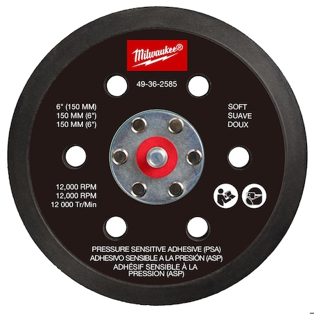 Milwaukee Tool Sander Backing Pad, 6 in dia., 1 in Thick 49-36-2585