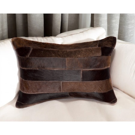 Homeroots 12" X 20" Chocolate Patchwork Cowhide Lumbar Throw Pillow 544621