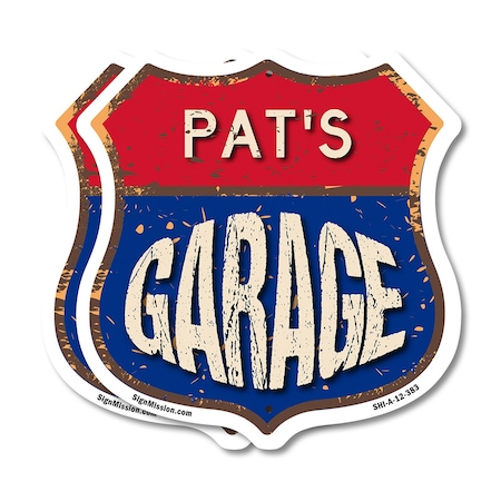 Signmission Pat's Garage, 12 inch X 12 inch, Aluminum Metal Sign, 2PK SHI-A-2PACK-12-383-PAT