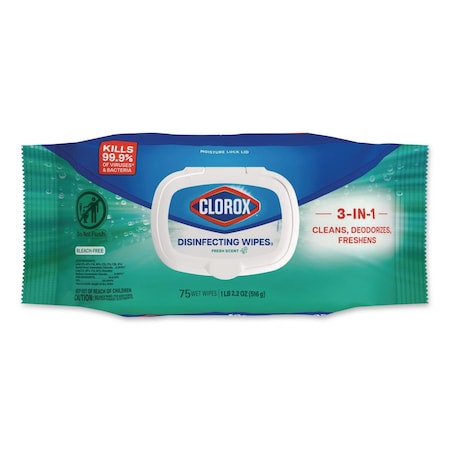 Clorox Disinfecting Cleaning Wipes, Flex Pack, 1-Ply, 8 x 7, Fresh Scent, White, 75 Towels 31430
