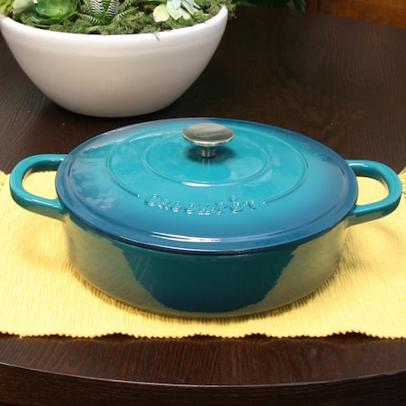 Crock-Pot Crock Pot Artisan Enameled Cast Iron 5 Quart Round Braiser Pan with Self Basting Lid in Teal Ombre 112002.02
