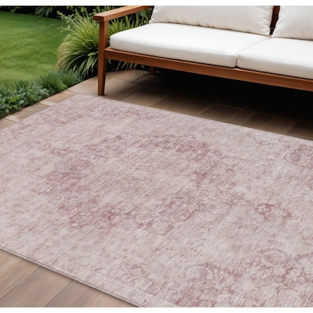 Homeroots 9' X 12' Pink Floral Medallion Washable Indoor Outdoor Area Rug 607918