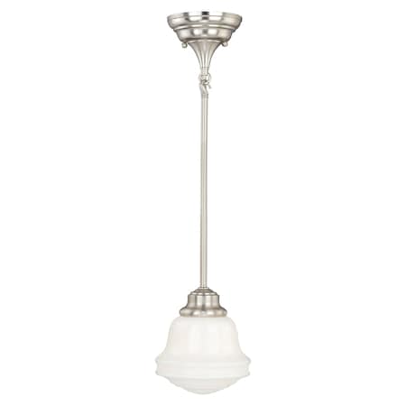 Vaxcel Huntley Satin Nickel Farmhouse Schoolhouse Mini Pendant Ceiling Light White Glass P0154