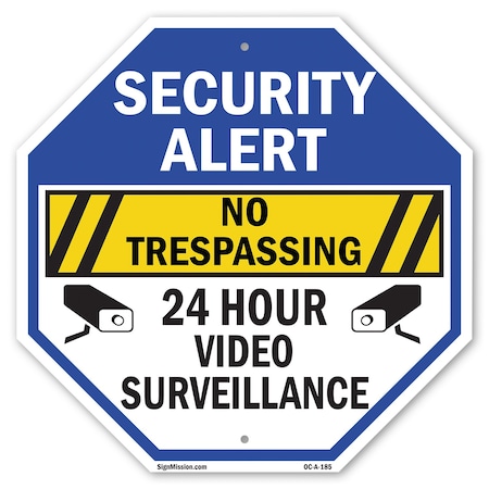 Signmission Security Alert No Trespassing 24 Ho, 10 Inch X 10 Inch, Aluminum Metal Signs OC-A-10-185