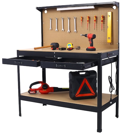 Edendirect Steel Workbench with Drawer, Pegboard, 4 AC Outlets & 2 USB Ports, Tool Storage for Workshop IR-W465P156695