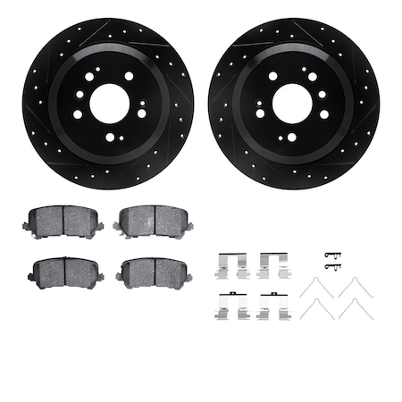 Dynamic Friction Co DFC Brake Rotor - Dimpled & Slotted - Black w/5000 Brake Pads & HW Kit 8512-59103