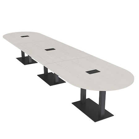 Skutchi Designs Racetrack Conference Table With Power, 48 in W, 192 in L, Ivory HAR-RAC-48X192-DOU.BK-K458-EBLK