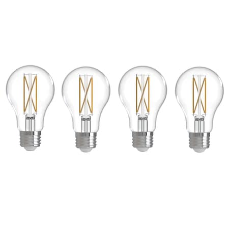 Bulbrite LED Filament, PK4, 7.6 W Dimmable A19 Light Bulb with Clear Finish and Medium Screw E26 Base, 2700K 776226