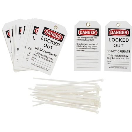 Brady DANGER Locked Out Do Not Operate Lockout Tagout Tags Polyester 5.75x3 25PK 122985