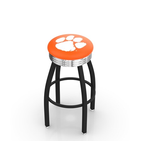 Holland Bar Stool Co 25" Blk Wrinkle Clemson Swivel Bar Stool, Chrome Ring L8B3C25Clmson