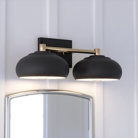 Vaxcel Belmont 2 Light Black and Brass Mid Century Modern Dome Bathroom Vanity Fixture W0383