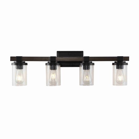 Jonathan Y Bungalow 32" 4-Light Iron/Seeded Glass Rustic Farmhouse LED Vanity Light, Oil Rubbed Bronze JYL7510A