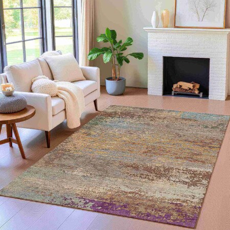 Homeroots 3' X 5' Brown Gray And Purple Abstract Washable Indoor Outdoor Area Rug 630831