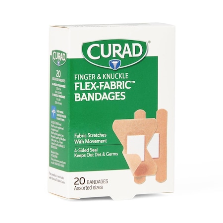 Medline CURAD Flex-Fabric Adhesive Bandages, Finger/Knuckle Assorted (1-1/2in x 3in and 1-3/4in x 2in) CUR45246RBH