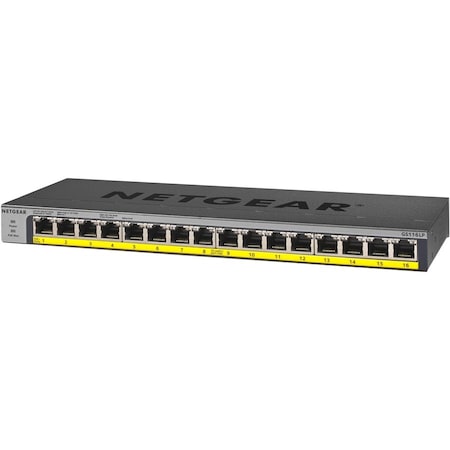 Netgear Switches, 16-Port PoE/PoE+ Gigabit Ethernet UnMgd. GS116LP-100NAS