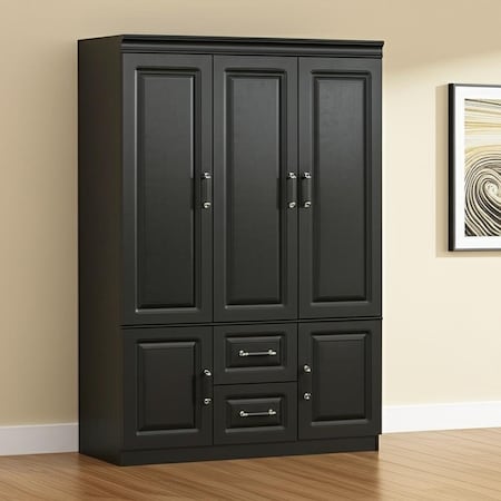 Homeroots 71" Black Wood Five Door Two Drawer Combo Dresser 617967