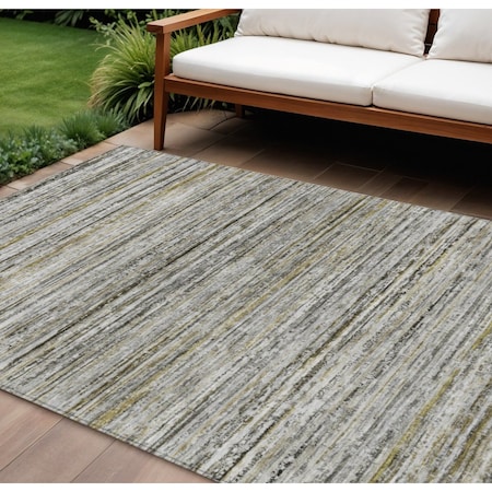 Homeroots 9' X 12' Pewter Striped Washable Indoor Outdoor Area Rug 607972