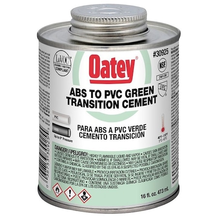 Oatey Solvent Cement, 16 oz Can, Liquid, Green 30925