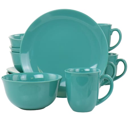 Gibson Home Mercer 12 Piece Round Stoneware Dinnerware Set in Teal Green 127269.12