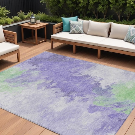Homeroots 9' X 12' Lavender Mint Green And Ivory Abstract Washable Indoor Outdoor Area Rug 617405