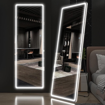 Simple Deluxe Full Length Mirror with Lights, 71' x 26' LED Floor Mirror, Full Body Dressing Standing Mirror with 3A88MIROFY2671NWHT
