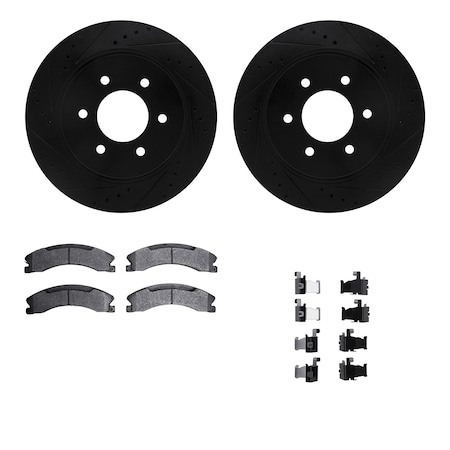 Dynamic Friction Co DFC Brake Rotor Drilled & Slotted - Black- w/Ultimate Duty Brake Pad & HW Kit 8412-67008