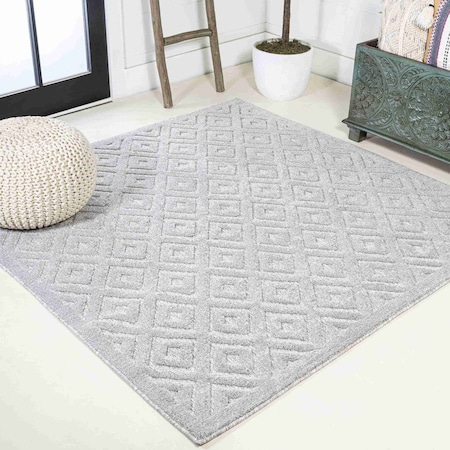 Jonathan Y Portmany Neutral Diamond Trellis Light Gray 5 ft Square Indoor/Outdoor Area Rug IBZ104C-5SQ
