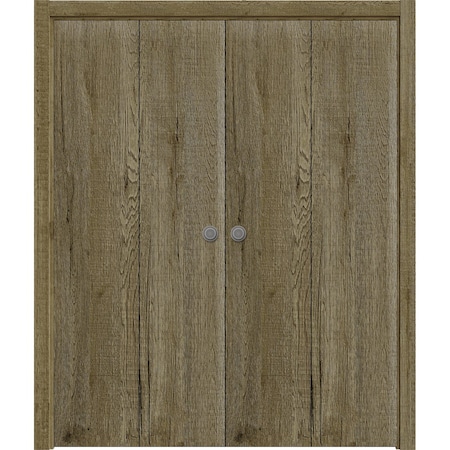 Sartodoors Sliding Closet Double Bi-fold Doors 72 x 80 inches, BASIC 3001 Antique Oak, Sturdy Tracks Moldings BASIC3001DBF-OANTI-72x80 (4* 18x80)