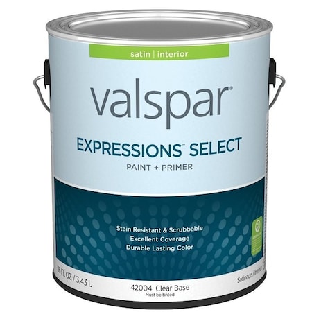 Valspar Expressions Select 4200 Latex Paint, Acrylic Base, Satin Sheen, Clear Base, 1 gal 028.0042004.007