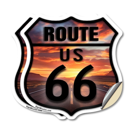 Signmission Route Us 66 Sunset, 6 inch X 6 inch, Vinyl Decal, 2PK SHI-D-2PACK-6-482
