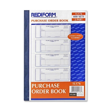 Rediform Rediform Purchase Order Book, 2-Part, Carbonless, 2-3/4" x 7", 400 Sets/Book 1L176