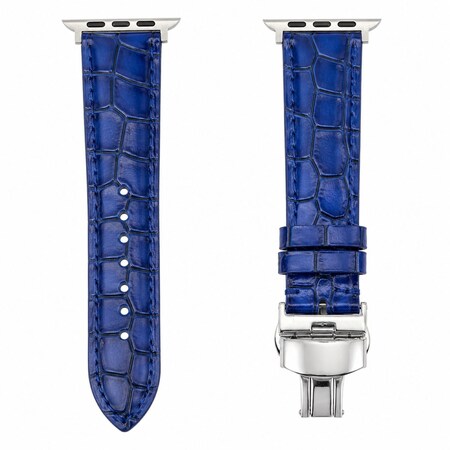 Elegani Alligator-Embossed Leather Watch Replacement Band Compatible with Apple Watch 46mm, Blue LAVT-BLU-46mm