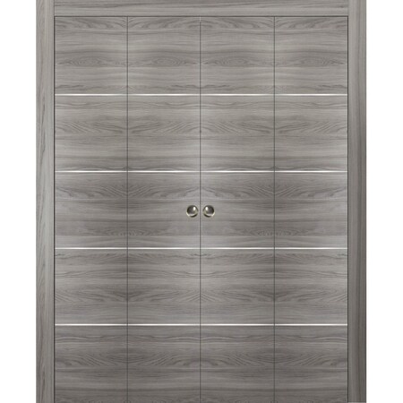 Sartodoors Sliding Closet Double Bi-fold Doors, Planum 0020 Ginger Ash, Sturdy Tracks Moldings Trims Hardware PLANUM0020DBF-GA-72 x 80 (4* 18x80)
