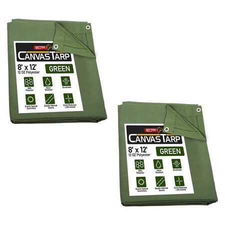 Mytee Products 2 Pc 8'x12ft Green 12oz Canvas Tarp with Grommet Tarpaulin Cover for Semi Trucks, 2PK CT8-12-Gx2