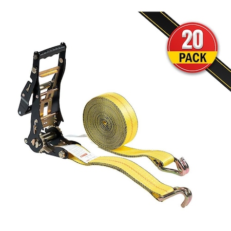 Mytee Products 2 inx27 ft Ratchet Large Bar Handle & Cargo Strap w/ J Hooks - 10,000 Lbs BS, 20PK RS227WH-LAx20