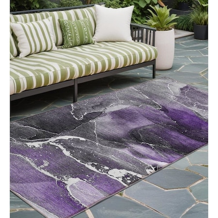 Homeroots 8' Runner Gray and Purple Abstract Washable Non Skid Indoor Outdoor Runner Rug 559470
