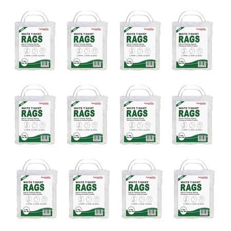 Supremeplus New White Knit T-Shirt Cleaning Rags, 2 lbs. Bag, Pack of 12, 12PK SP-6815