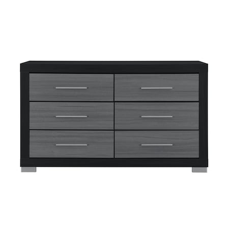 Homeroots 63" Black And Gray Wood Six Drawer Double Dresser 643688