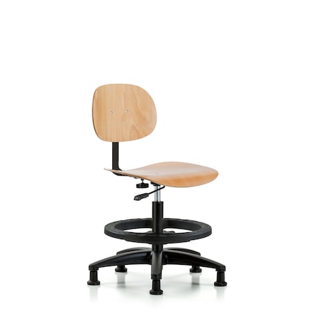 Blue Ridge Ergonomics Chair, Wood, Med Bench, BF Glides, Wood, 17-1/2" to 25-1/4" Seat Height, Non-Marring Glides BR-WMBCH-RG-BF-RG
