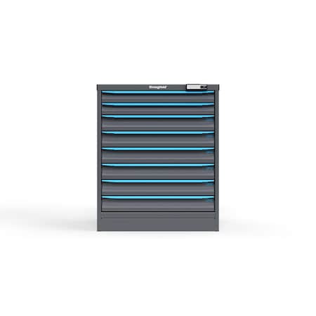 Strong Hold 8 drawer cabinet - (2x 2ft, 6x 3ft) - Blue accents - Electronic Lock S3036-PPRAS-0803FS
