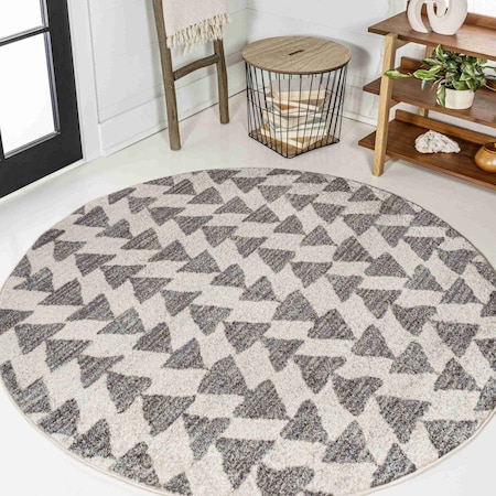 Jonathan Y Aisha Moroccan Triangle Geometric Cream/Gray 4 ft Round Area Rug MOH206B-4R