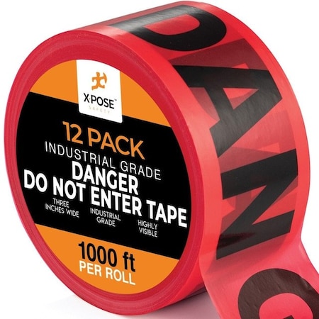 Xpose Safety 12pk Danger Do Not Enter Tape Roll, 12 Rolls, 1000 Ft x 3 In Wide Each, Red Safety Tape, 12PK PDDNT-12-X-S