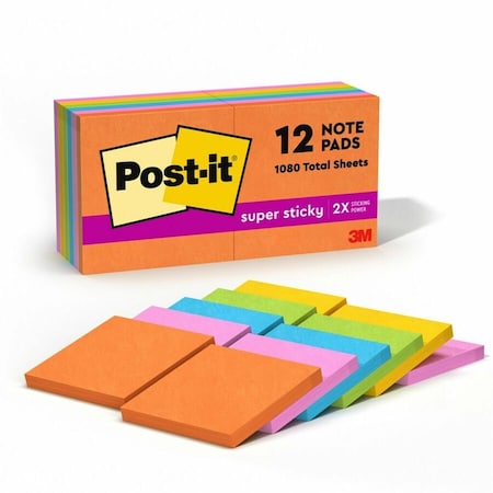Post-It Super Sticky Notes, 3x3 In., PK12 654-12SSUC
