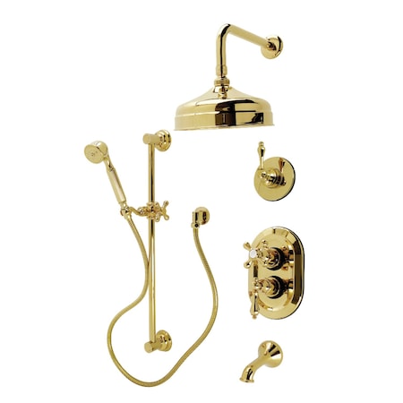 Kingston Brass Thermostatic Tub and Shower System, Polished Brass KSK36320AL