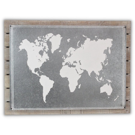 Homeroots 25" X 34" Brown and Gray Wood and Metal World Map Hanging Dimensional Sculpture 483379