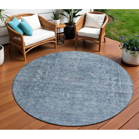 Homeroots 8' Blue And Beige Round Abstract Washable Indoor Outdoor Area Rug 616000